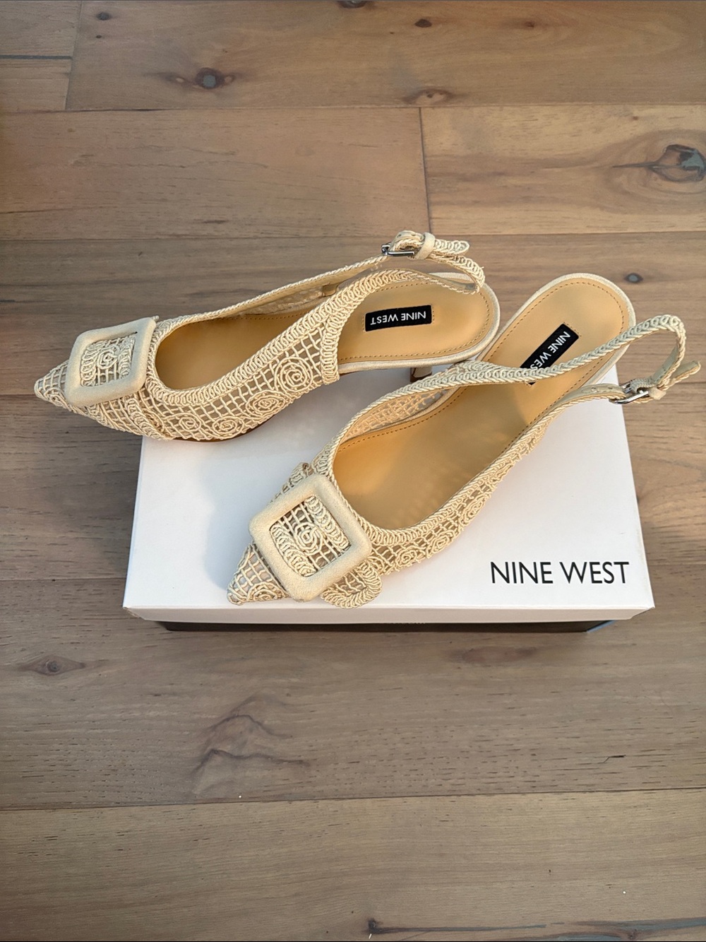 Nine West Cream Woven Slingback Flats with Buckle